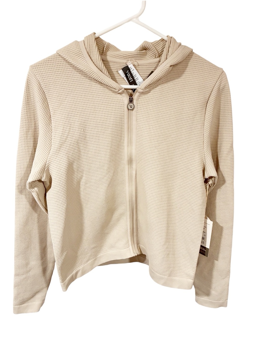 Vuori Waffle Seamless Zip Hoodie Oatmeal Tan Size Large NEW